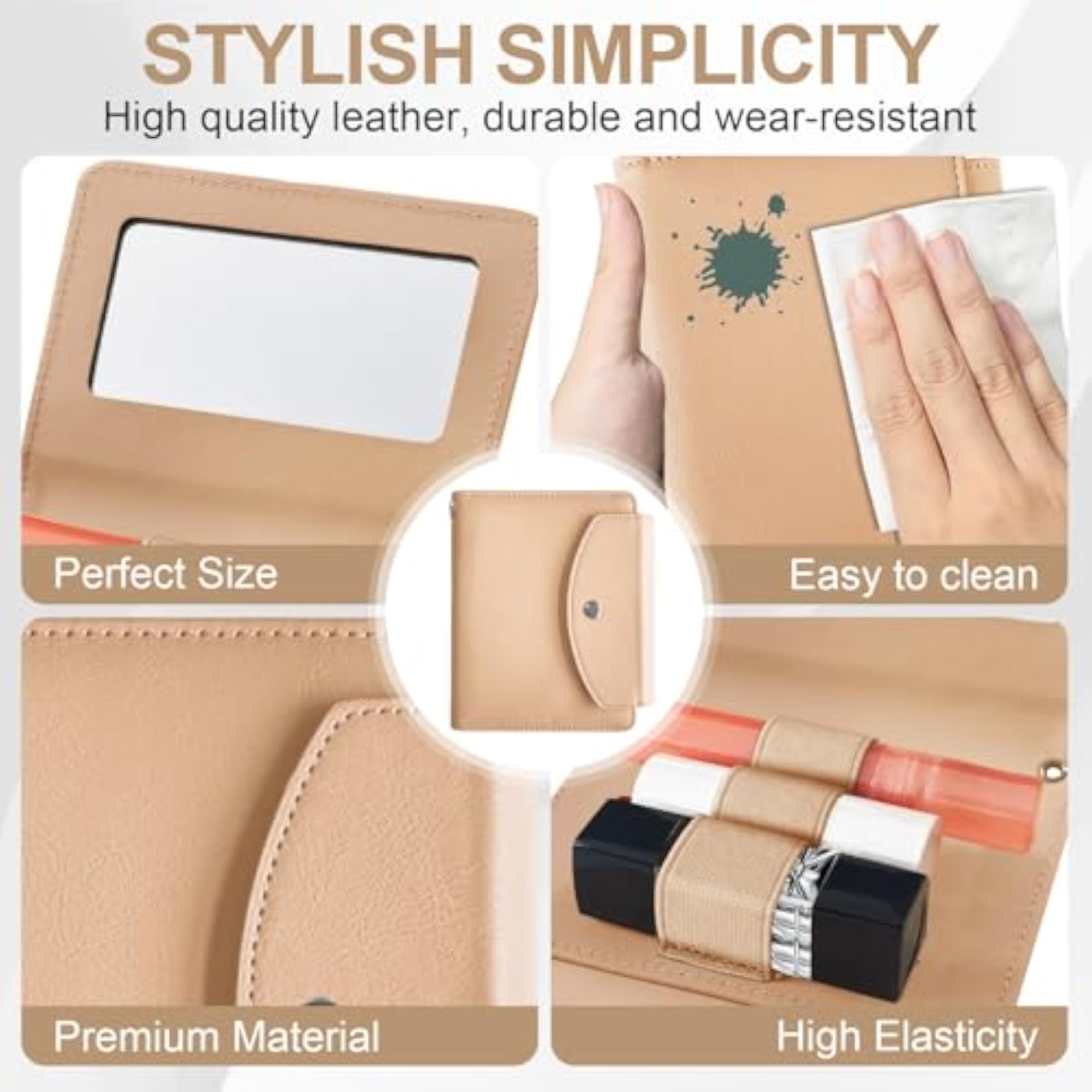 PU Lipstick Case Holder with Mirror and Keychain